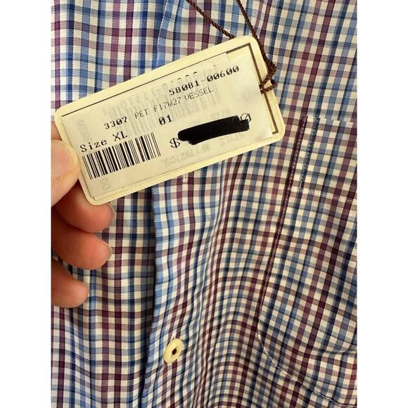 NWT Peter Millar Men’s Long Sleeve Crown Purple Blue Gingham Plaid Button Up XL - Picture 5 of 6